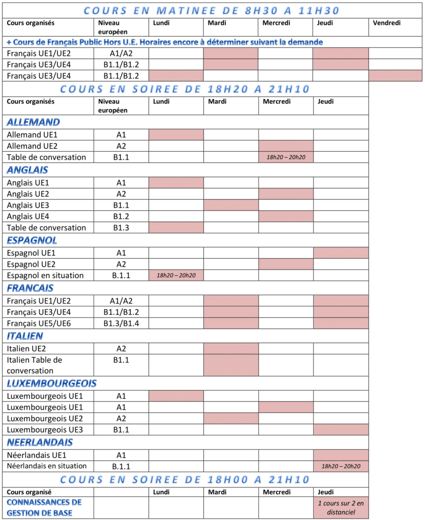 Horaire langues 2023-2024